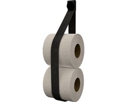 Leren toiletrol-voorraadhouder, met zuignap én schroef - Handles and more® | leer: VINTAGE BLACK / knop: Zwart (reserverolhouder - toiletrolhouder - toiletrollen houder - toilet rol voorraad houder)