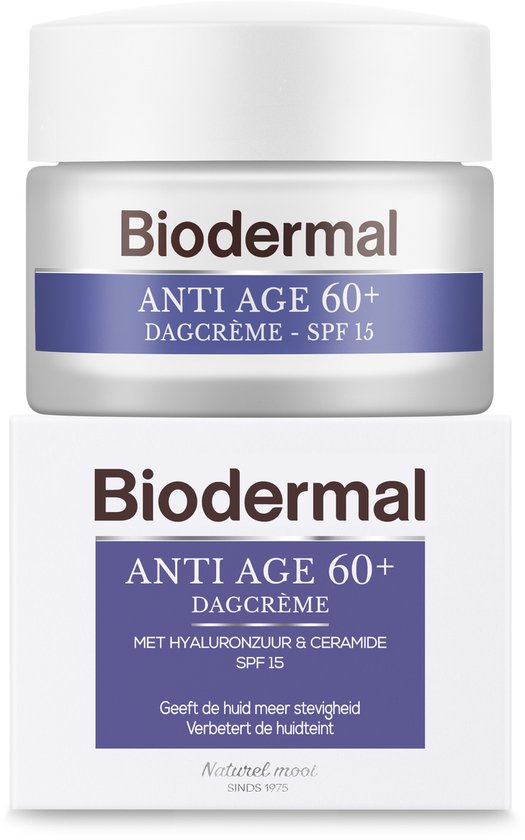Biodermal Anti Age dagcrème 60+ - Dagcrème met hyaluronzuur en ceramide - met - SPF15 - Geeft de huid meer stevigheid - 50ml