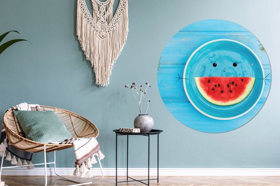 Pastèque sur assiette bleue avec visage Assiette en plastique cercle mural - ⌀ 150 cm - peinture ronde - impression photo sur cercle mural plastique (forex) / cercle vivant / (décoration murale)