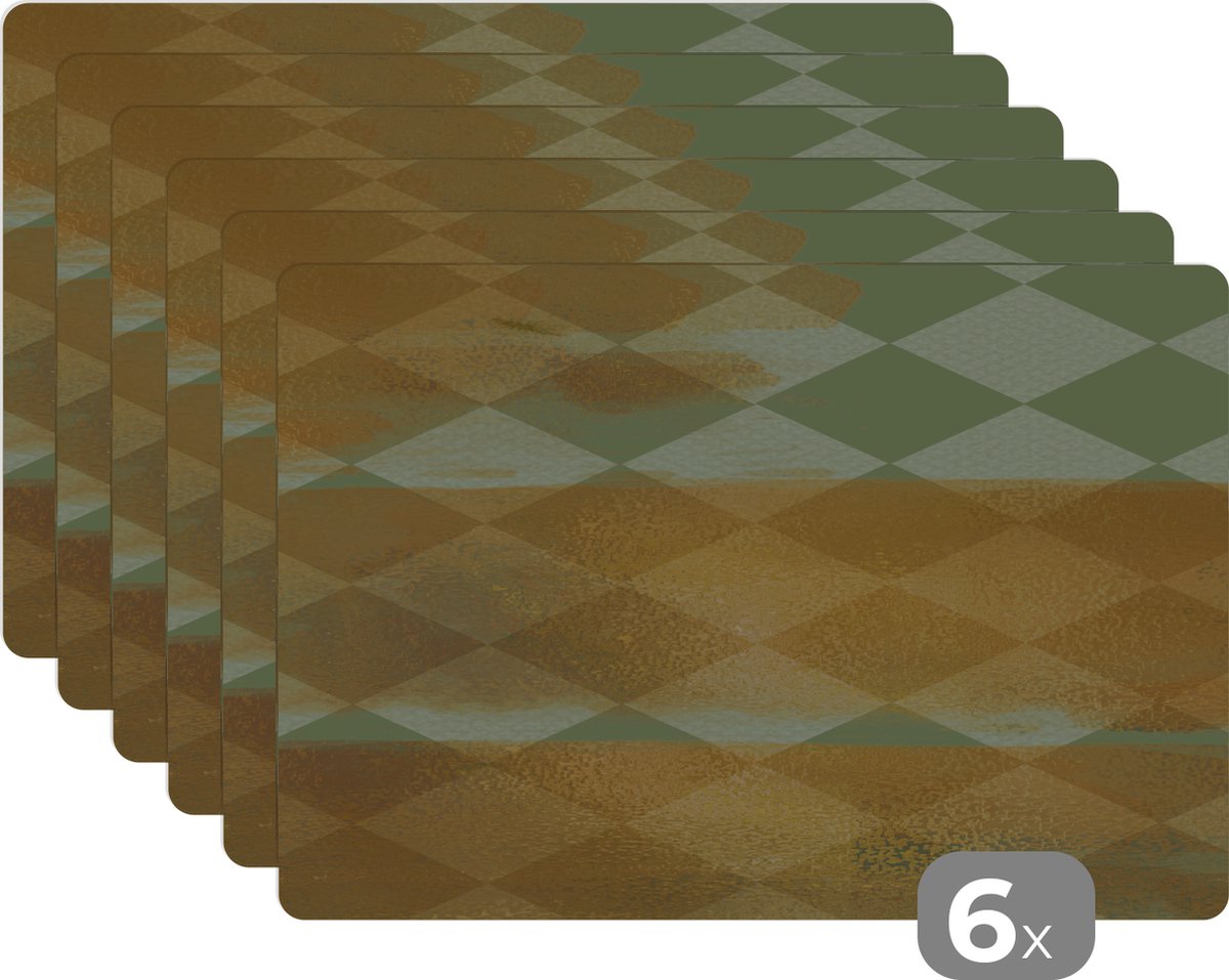 Placemats groen - Goud - Verf - Goud print - Onderlegger - 45x30 cm - 6 stuks