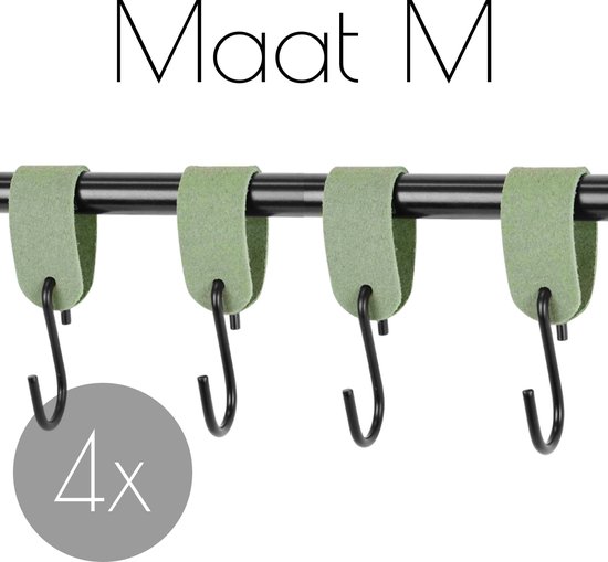 4x Leren S-haak hangers - Handles and more® | SUEDE JADE - maat M (Leren S-haken - S haken - handdoekkaakje - kapstokhaak - ophanghaken)