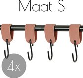 4x S-haak hangers - Handles and more® | SUEDE OLD PINK - maat S (Leren S-haken - S haken - handdoekkaakje - kapstokhaak - ophanghaken)