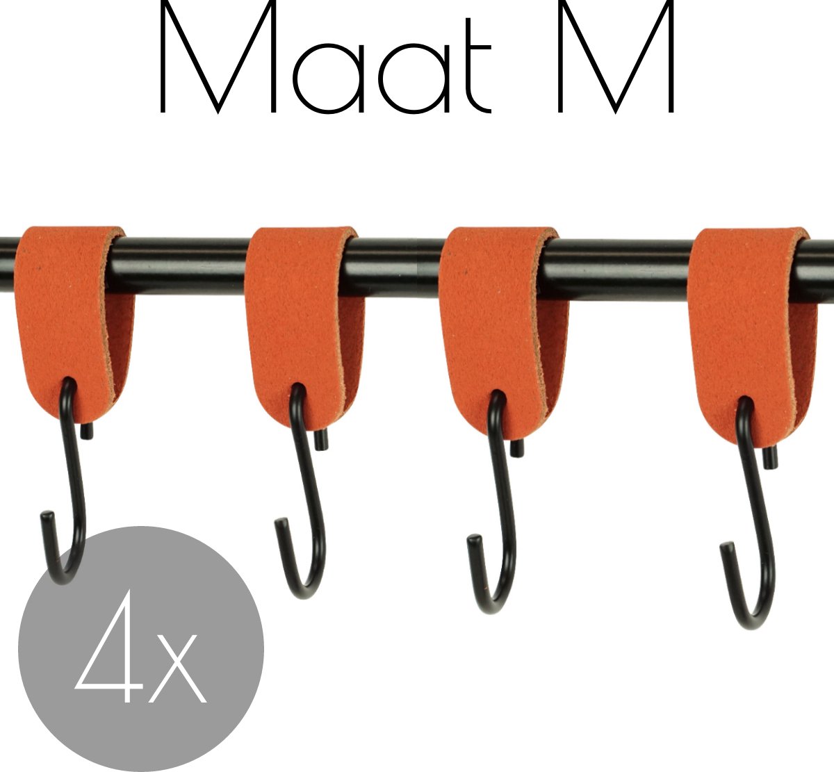 4x Leren S-haak hangers - Handles and more® | SUEDE BRICK - maat M (Leren S-haken - S haken - handdoekkaakje - kapstokhaak - ophanghaken)