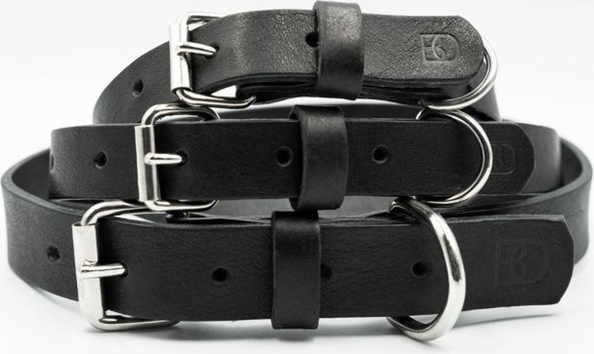 Boef The Label - Leren halsband voor honden - Halsband - Leer - Rustic Zwart - Zwart - Maat L - 43 tot 55 cm