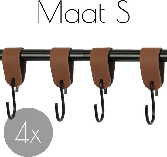 4x S-haak hangers - Handles and more® | LICHTBRUIN - maat S (Leren S-haken - S haken - handdoekkaakje - kapstokhaak - ophanghaken)