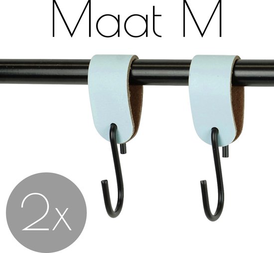 2x Leren S-haak hangers - Handles and more® | LICHTBLAUW - maat M  (Leren S-haken - S haken - handdoekkaakje - kapstokhaak - ophanghaken)