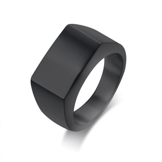 Zegelring zwart Mauro Vinci - Ringen zwart heren - met geschenkverpakking - Zwarte zegel ring - maat 10