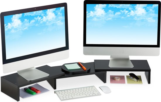 beeldscherm verhoger 2 schermen - verstelbaar - ergonomisch - zwart