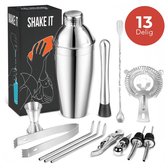 KitchenBrothers Cocktail Shaker Set - 13 Delig - Complete Set - Cadeauverpakking - 750 ml - RVS