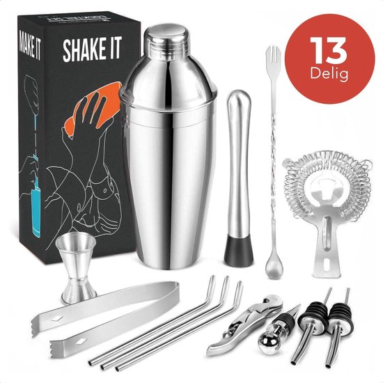 KitchenBrothers Cocktail Shaker Set - 13 Delig - Complete Set -  Cadeauverpakking - 750... | bol.com