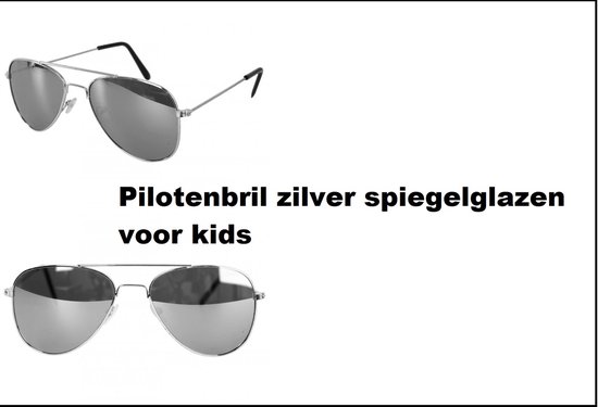 Bril Police/piloot  met zilvere spiegelglazen voor kids - Politie piloot thema feest zonnebril festival party verjaardag