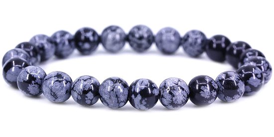 Bixorp Gems - Bracelet en pierres précieuses en obsidienne flocon de neige - Bracelets de perles d'obsidienne polie en flocon de neige - Cadeau pour mari et femme - Fabriqué naturellement