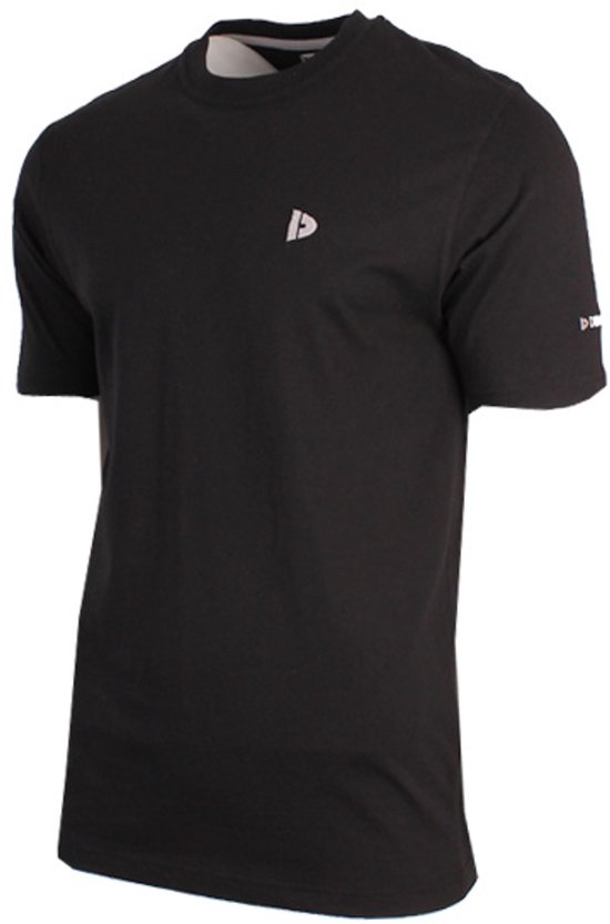 Zwart Donnay t-shirt met klein zilveren logo op de borst en op de linkermouw.