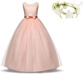 Communie jurk Bruidsmeisjes jurk bruidsjurk zalm roze 116-122 (120) prinsessen jurk feestjurk + bloemenkrans
