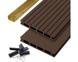 Vlonder totaalpakket 3 m2 - Composiet donkerbruin 2,1 x 14 cm (3 mtr) grove ribbel/vlak