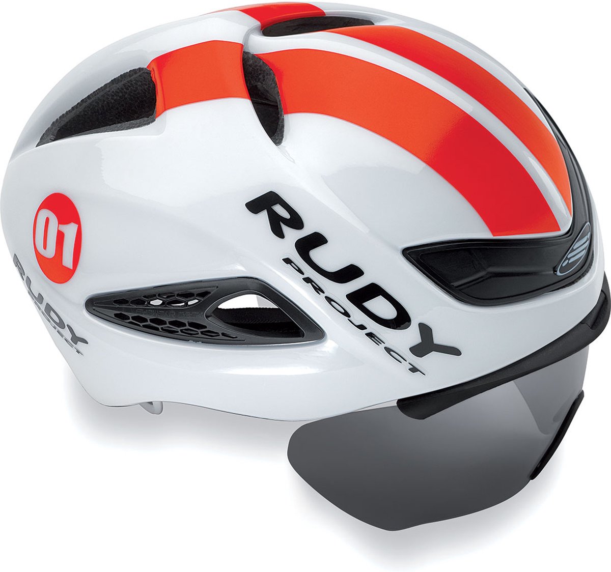 Rudy Project Helmet Boost 01 White Red Fluo Shiny-With Removable Optical Shield - S-M 54-58 - Helm