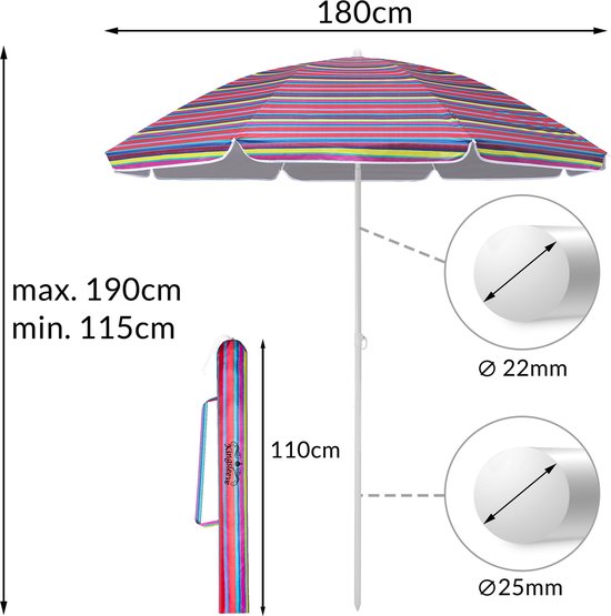 Parasol 200cm Grijs met leuk patroon | Tuin- en Strandparasol | Koopman