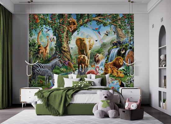 Walltastic – Jungle Safari Dieren – Waterval - Posterbehang – Kinderbehang - XXL (305 x 244 cm) – 6 Panelen
