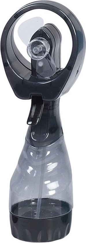 Waterspray Ventilator 28 cm Zwart – Handventilator met Waterverstuiver, Batterij 2x AA, Kunststof