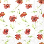 40x Serviettes 3 épaisseurs colorées coquelicots 33 x 33 cm - Thème floral printemps/printemps