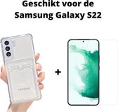 Samsung S22 hoesje met pasjeshouder transparant + 1x Screen Protector - Shock proof case met Kaarthouder - Samsung Galaxy S22 hoesje transparant - Samsung S22 pasjeshouder hoesje - Kaarthouder - Hoesje