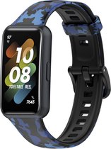 Siliconen Smartwatch bandje - Geschikt voor Huawei Band 7 camouflage bandje - blauw - Strap-it Horlogeband / Polsband / Armband - Huawei band 7