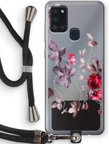 Case Company® - Hoesje met koord geschikt voor Samsung Galaxy A21s hoesje met Koord - Mooie bloemen - Telefoonhoesje met Zwart Koord - Bescherming aan alle Kanten en Over de Schermrand
