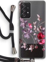 Case Company® - Hoesje met koord geschikt voor Samsung Galaxy A52 hoesje met Koord - Mooie bloemen - Telefoonhoesje met Zwart Koord - Bescherming aan alle Kanten en Over de Schermrand