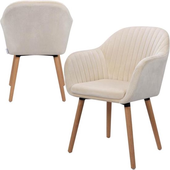 Manzibo Set van 2 Stoelen  - Luxe Eetkamerstoel - Eetkamerstoelen -  2 stoelen - Voor keuken of huiskamer - Moderne look - Fluweel - Velvet - Beige