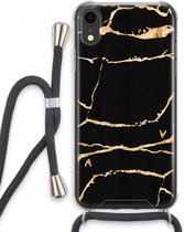 Case Company® - Hoesje met koord geschikt voor iPhone XR hoesje met Koord - Gouden marmer - Telefoonhoesje met Zwart Koord - Extra Bescherming aan alle Kanten en Over de Schermrand