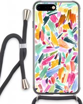 Case Company® - Hoesje met koord geschikt voor iPhone 8 Plus hoesje met Koord - Watercolor Brushstrokes - Telefoonhoesje met Zwart Koord - Extra Bescherming aan alle Kanten en Over de Schermrand