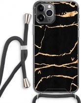 Case Company® - Hoesje met koord geschikt voor iPhone 11 Pro hoesje met Koord - Gouden marmer - Telefoonhoesje met Zwart Koord - Extra Bescherming aan alle Kanten en Over de Schermrand