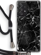 Case Company® - Hoesje met koord geschikt voor Samsung Galaxy A52 hoesje met Koord - Zwart Marmer - Telefoonhoesje met Zwart Koord - Bescherming aan alle Kanten en Over de Schermrand