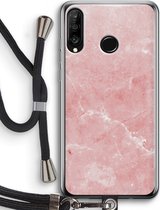 Case Company® - Hoesje met koord geschikt voor Huawei P30 Lite hoesje met Koord - Roze marmer - Telefoonhoesje met Zwart Koord - Bescherming aan alle Kanten en Over de Schermrand