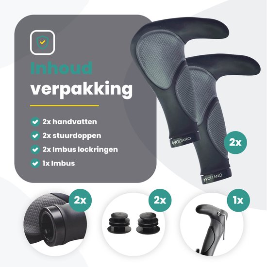 Poignées de vélo de forme ergonomique Voltano - Fixation facile de la poignée avec Imbus - Incl. Matériel de fixation
