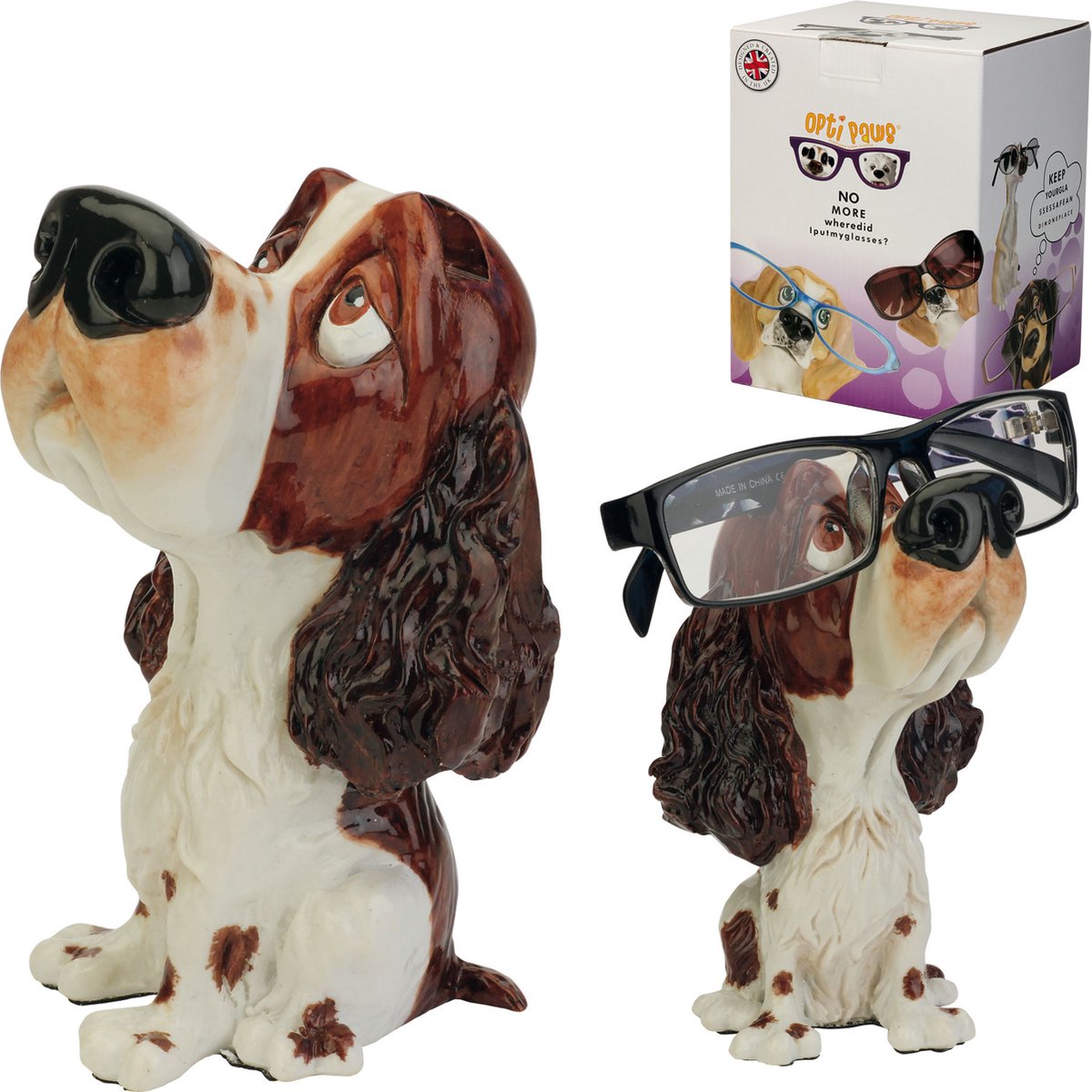 MadDeco - ludieke brillenstandaard Springer Spaniel pup - bruin - polystone - 13 cm hoog - onze kleine vriendjes - brillenhouder