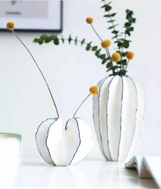 Vazen set - Keramiek - 2 stuks - 22 en 11 cm - Blauw - Wit - Design - Modern - Landelijk
