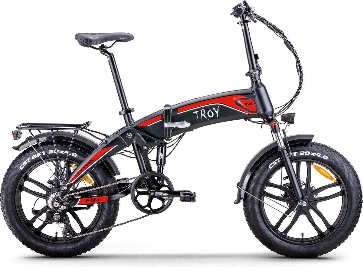 Troy Elektrische vouwfiets fatbike design 10Ah accu All Road 7sp 44 cm red