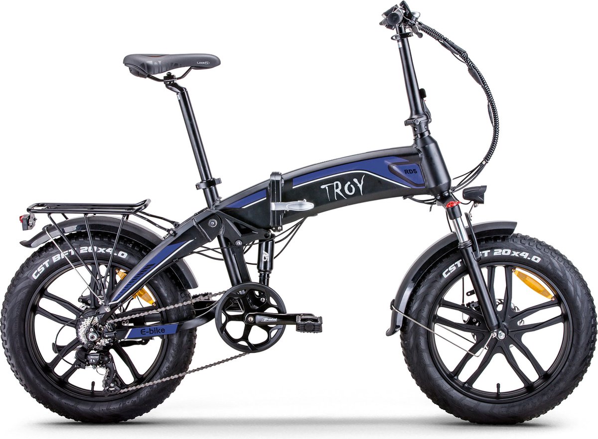 Troy Elektrische vouwfiets fatbike design 10Ah accu All Road 7sp 44 cm blue