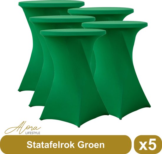 Jupe de table debout vert 80 cm - par 5 - table de fête - Jupe de table Alora pour table debout - Housse de table debout - Mariage - Cocktail - Rok Stretch - Set de 5