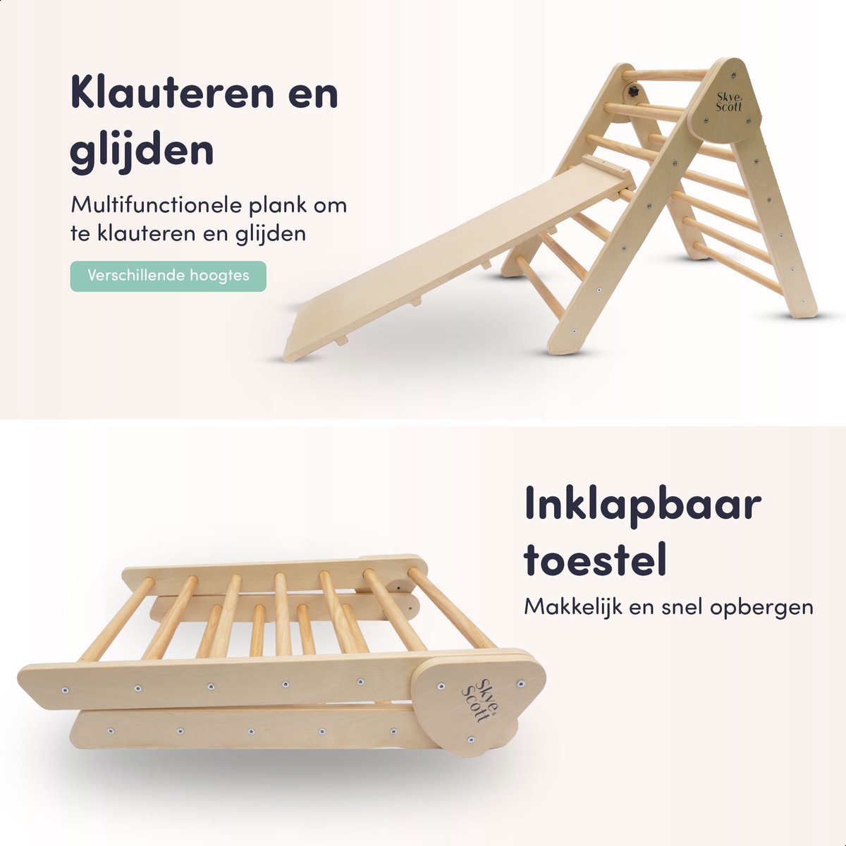 Skye & Scott Houten Klimrek - Pikler - Klimdriehoek - Inclusief Glijd- en Klauterplankje — afbeelding 3