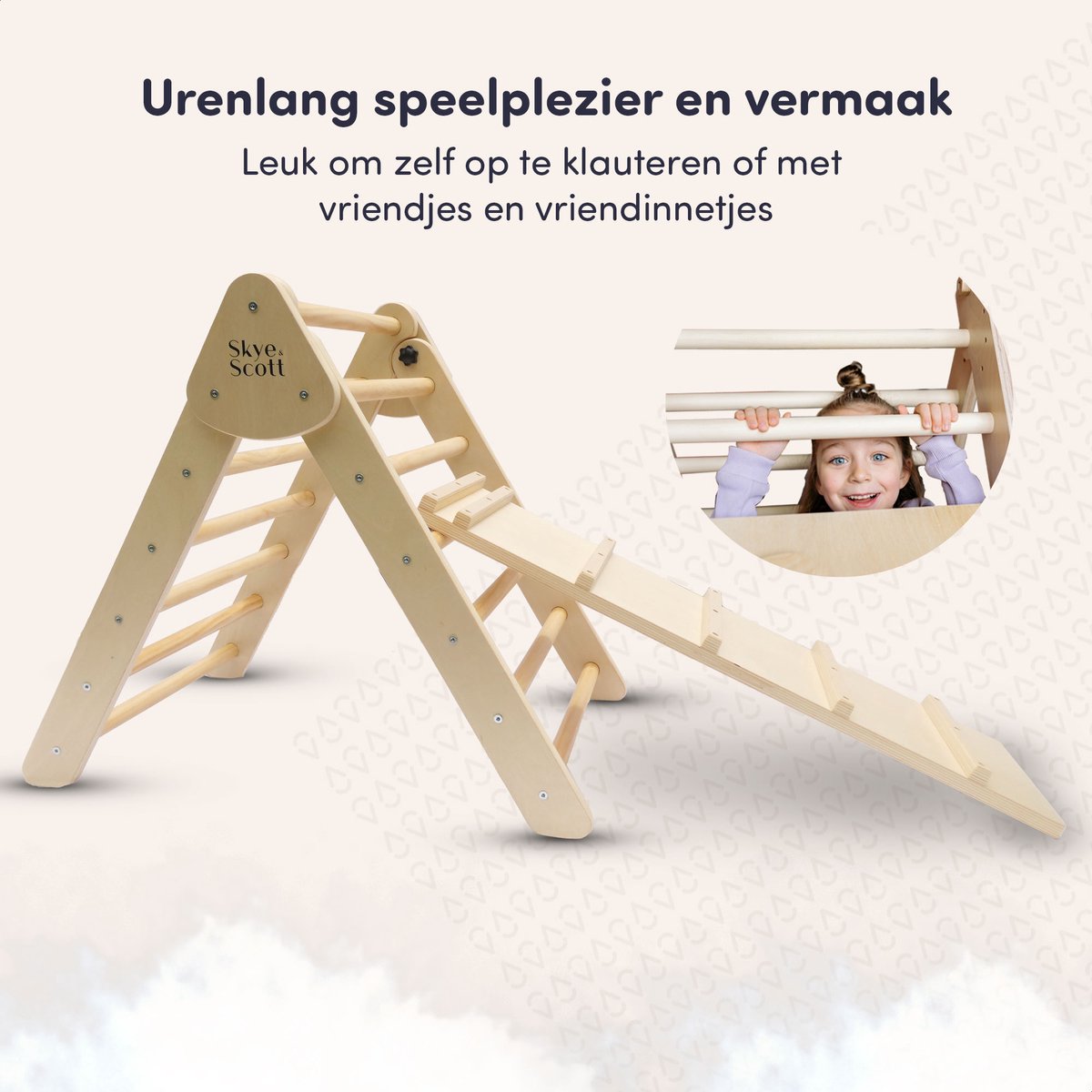 Skye & Scott Houten Klimrek - Pikler - Klimdriehoek - Inclusief Glijd- en Klauterplankje — afbeelding 6