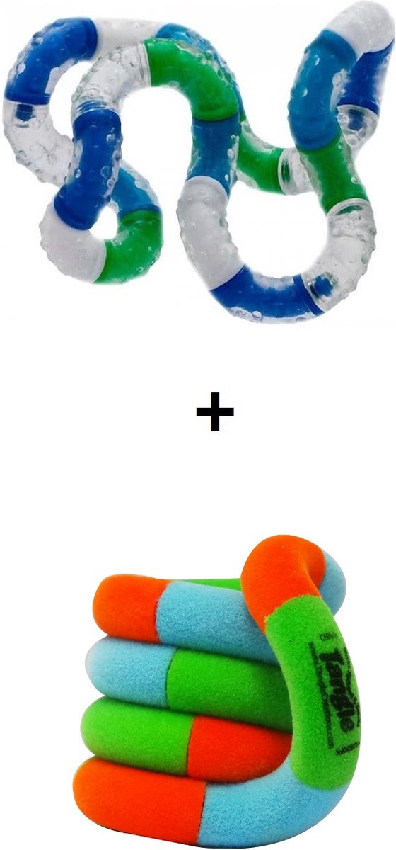 Tangle Relax Therapy + Fuzzies Junior - COMBO 2-Pack - Fidget Toy voor kinderen en volwassenen - Fidget Toy voor school - Cadeau voor tieners en volwassenen - Kleuren variëren
