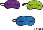 Slaapmasker Blauw, Groen, Paars -3 stuks Comfort Slaapmasker voor volwassen en kinderen - Rustmasker voor slapen - Vakantie accessoire slaapmasker- Nachtmasker zwart binnenkant donker