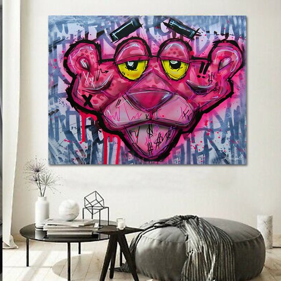 Tableau Toile Luxe Panther Pink | 60 x 90 | Salle de séjour | Chambre à coucher | Bureau | Musique | Design | Art | Moderne | ** 4 CM D'ÉPAISSEUR ! EFFET 3D**