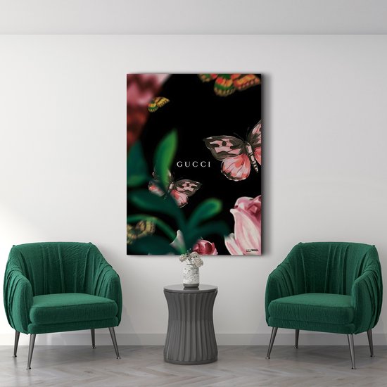 Peinture sur toile de Luxe Butterfly Gucci | 60 x 90 | Salle de séjour | Chambre à coucher | Bureau | Musique | Design | Art | Moderne | ** 4 CM D'ÉPAISSEUR ! EFFET 3D**