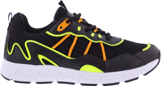Piedro Sport - Jack - Sneakers - Zwart Geel Oranje - Vetersluiting - Schoenmaat 45 - Valt kleiner: bestel een maat groter