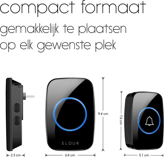 Eldur® Draadloze Deurbel - 2 Ontvangers - Plug & Play Doorbell - Batterij Inbegrepen — afbeelding 3