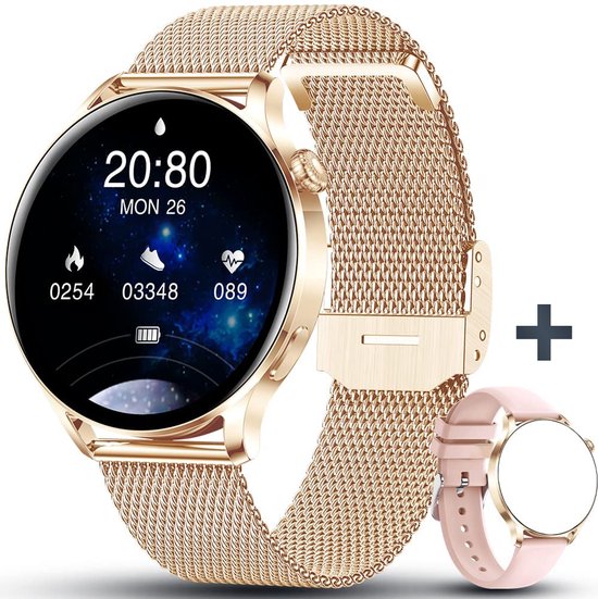 SAMMIT Y90+ Dames Smartwatch Goud - Stappenteller - Smartwatch Dames - Smartwatch Dames Rose Goud - 42MM
