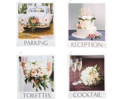 Set met 4 decoratie borden met de teksten Parking Reception Cocktail en Toilettes - trouwen - huwelijk - bruidspaar - trouwartikelen - feest - party